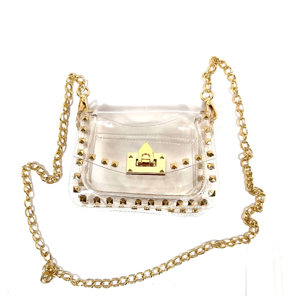 Jackie Clear Chain Purse with Gold Stud Details